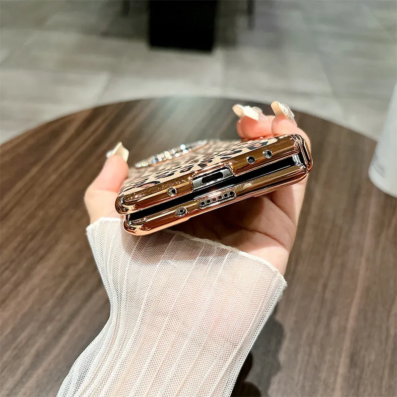 Compatible with Huawei Mate X5 phone case, MATE X3 folding leopard print leather luxury anti-drop protective case stand 5G