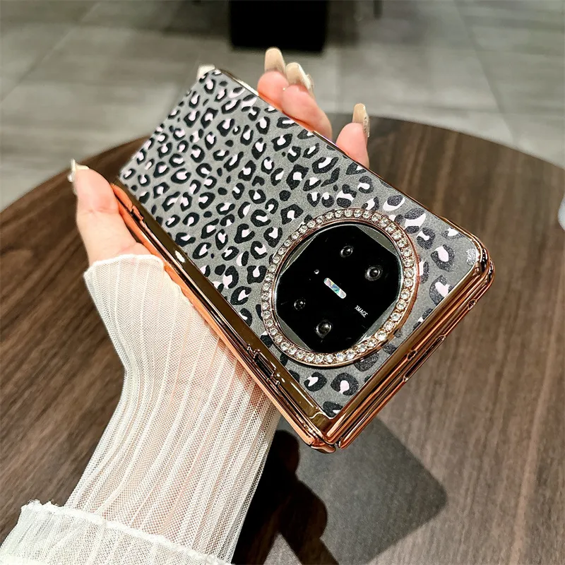 Compatible with Huawei Mate X5 phone case, MATE X3 folding leopard print leather luxury anti-drop protective case stand 5G