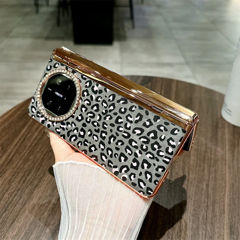 Compatible with Huawei Mate X5 phone case, MATE X3 folding leopard print leather luxury anti-drop protective case stand 5G