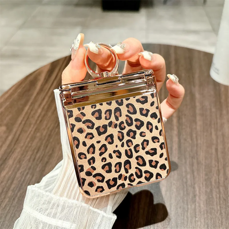Samsung Flip 4 phone case, FLIP3 foldable screen leopard print light luxury electroplated stand full-coverage drop protection case