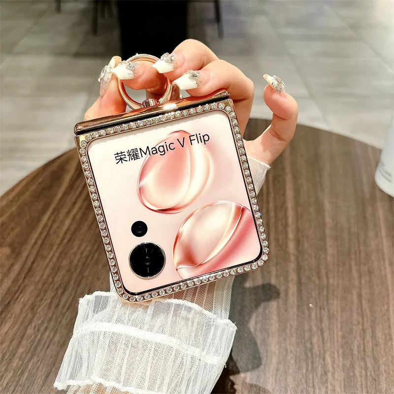 Suitable for Honor Magic V Flip phone cases with foldable screens, featuring luxurious electroplated leopard print for drop protection.