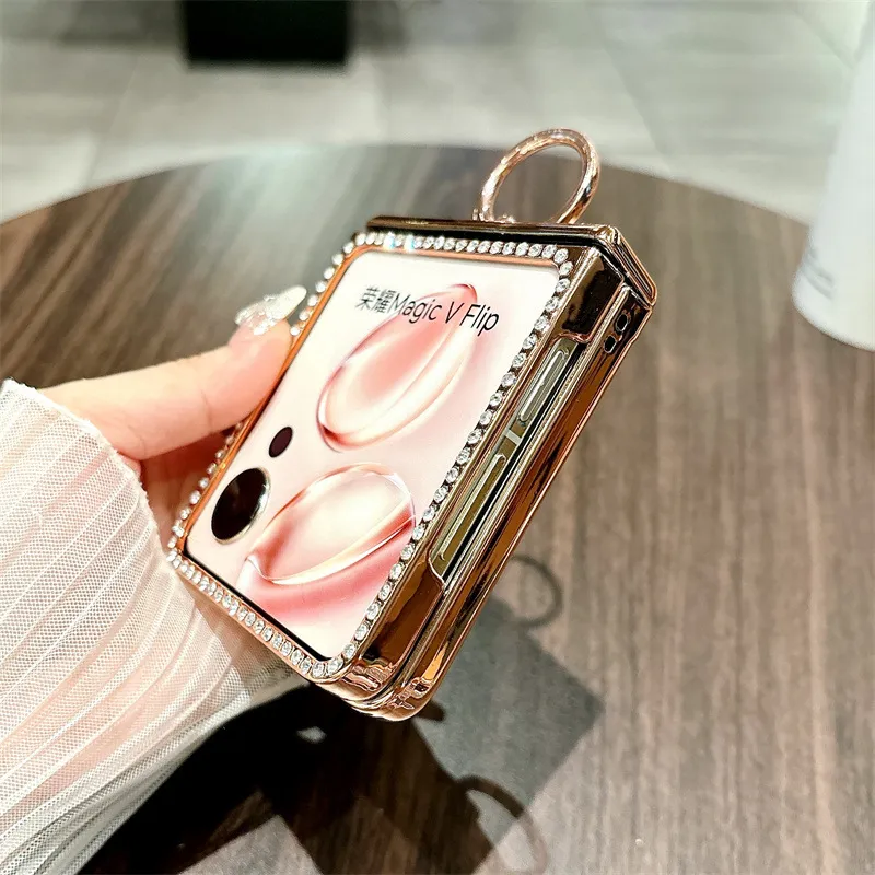 Suitable for Honor Magic V Flip phone cases with foldable screens, featuring luxurious electroplated leopard print for drop protection.