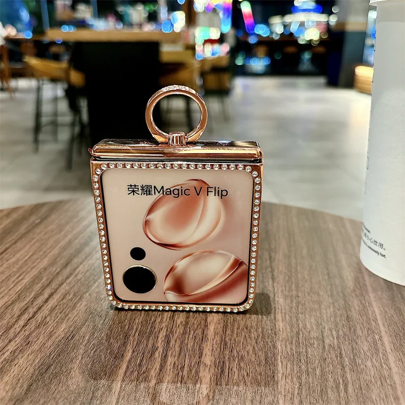 Suitable for Honor Magic V Flip phone cases with foldable screens, featuring luxurious electroplated leopard print for drop protection.