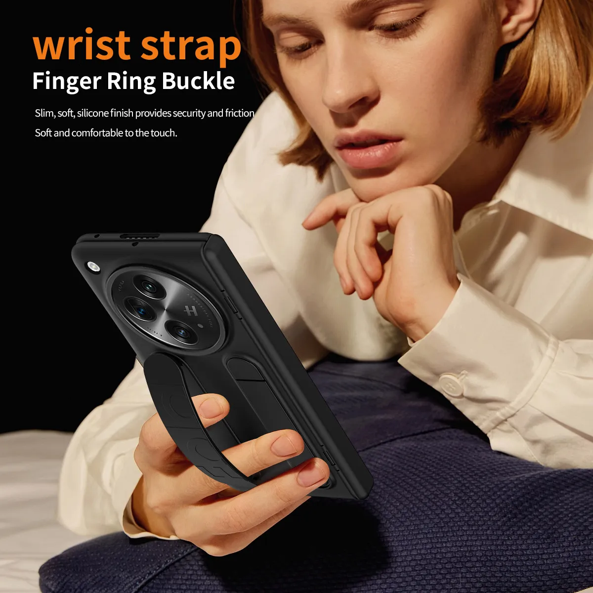 Compatible with OnePlus Open phone case, OnePlus folding wrist strap, vertical stand, hinge, full-coverage drop-proof protective case.