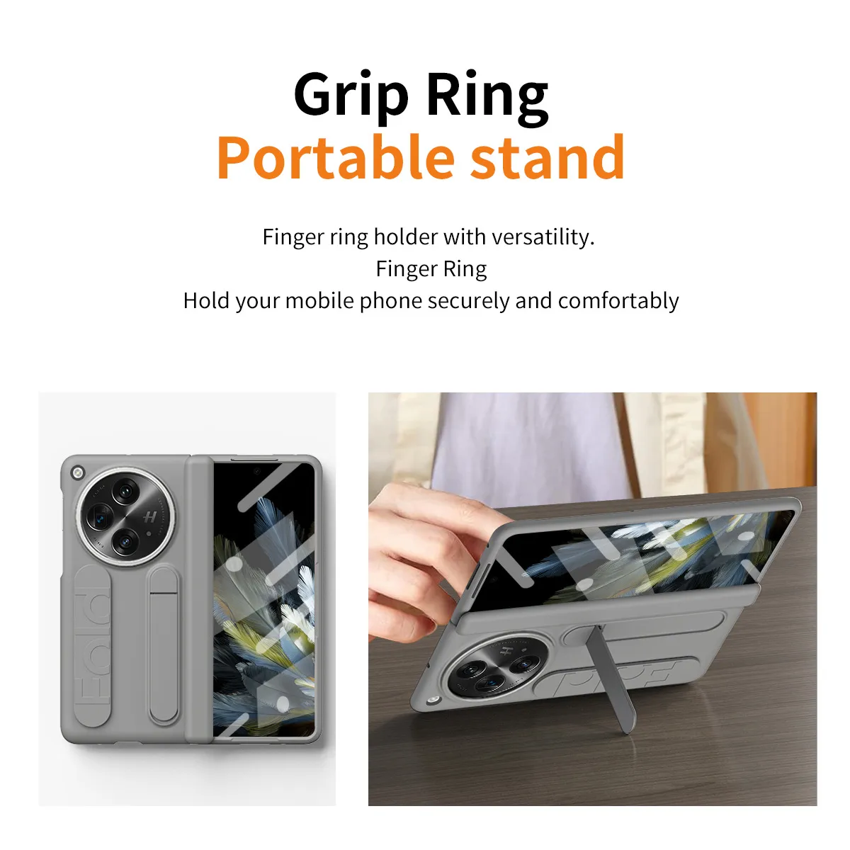Compatible with OnePlus Open phone case, OnePlus folding wrist strap, vertical stand, hinge, full-coverage drop-proof protective case.