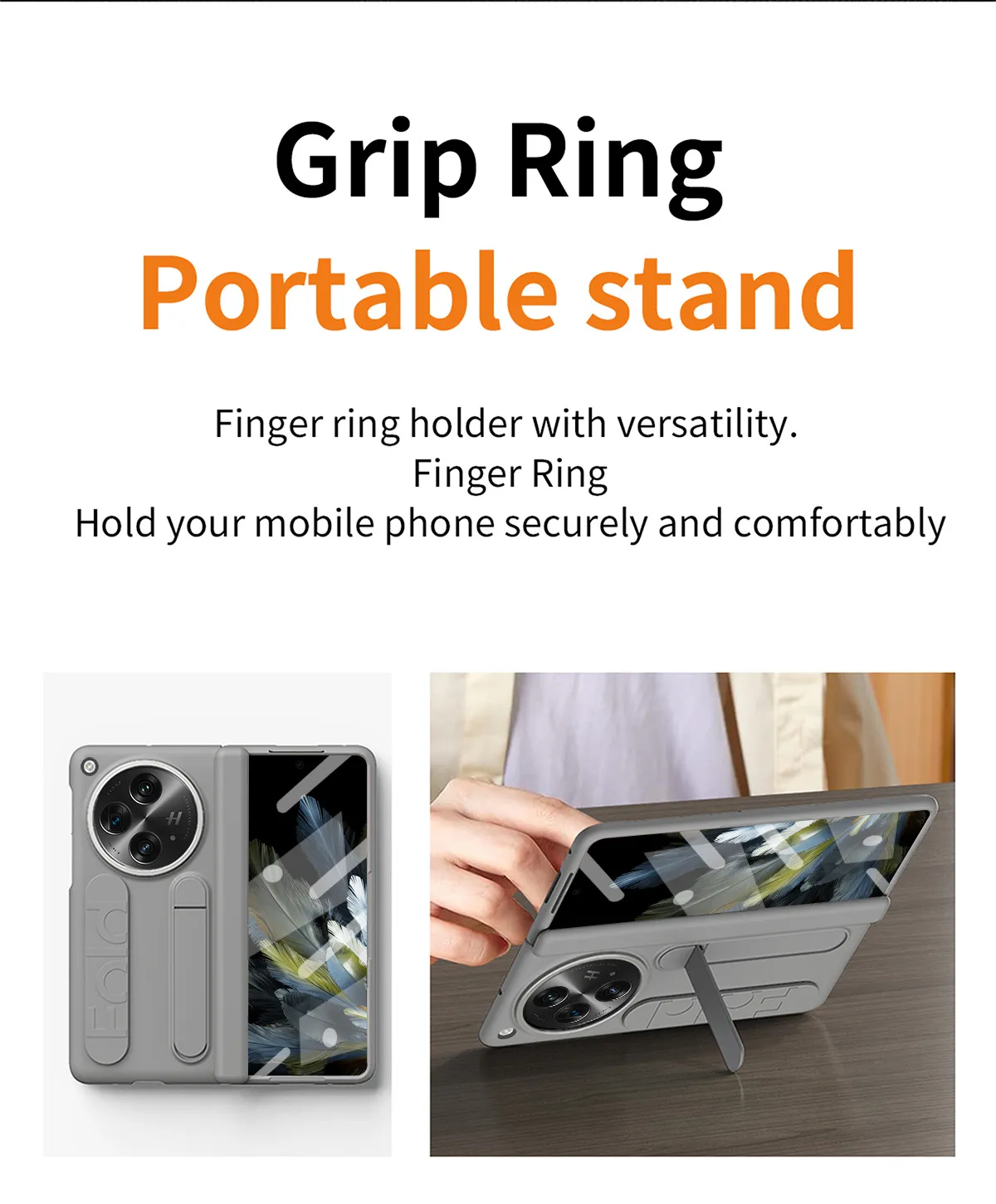 Compatible with OnePlus Open phone case, OnePlus folding wrist strap, vertical stand, hinge, full-coverage drop-proof protective case.