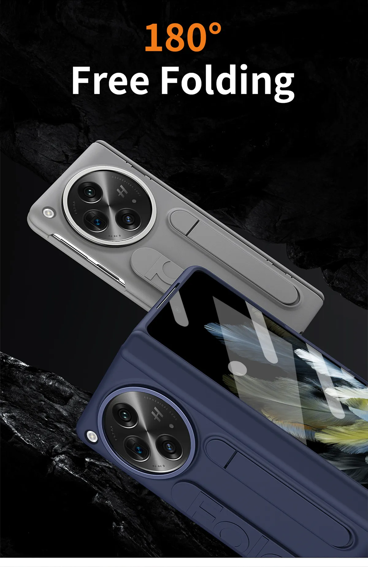 Compatible with OnePlus Open phone case, OnePlus folding wrist strap, vertical stand, hinge, full-coverage drop-proof protective case.