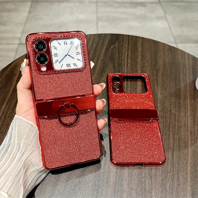 Compatible Huawei Nova Flip phone case, Nova Flip foldable screen crystal glitter hinge full-coverage shockproof case