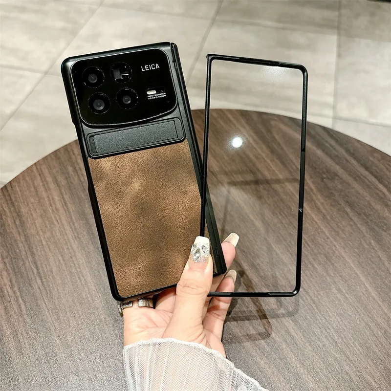 Xiaomi MIX FOLD4 phone case, vegan leather hinge case with integrated screen protector, suitable for drop protection.