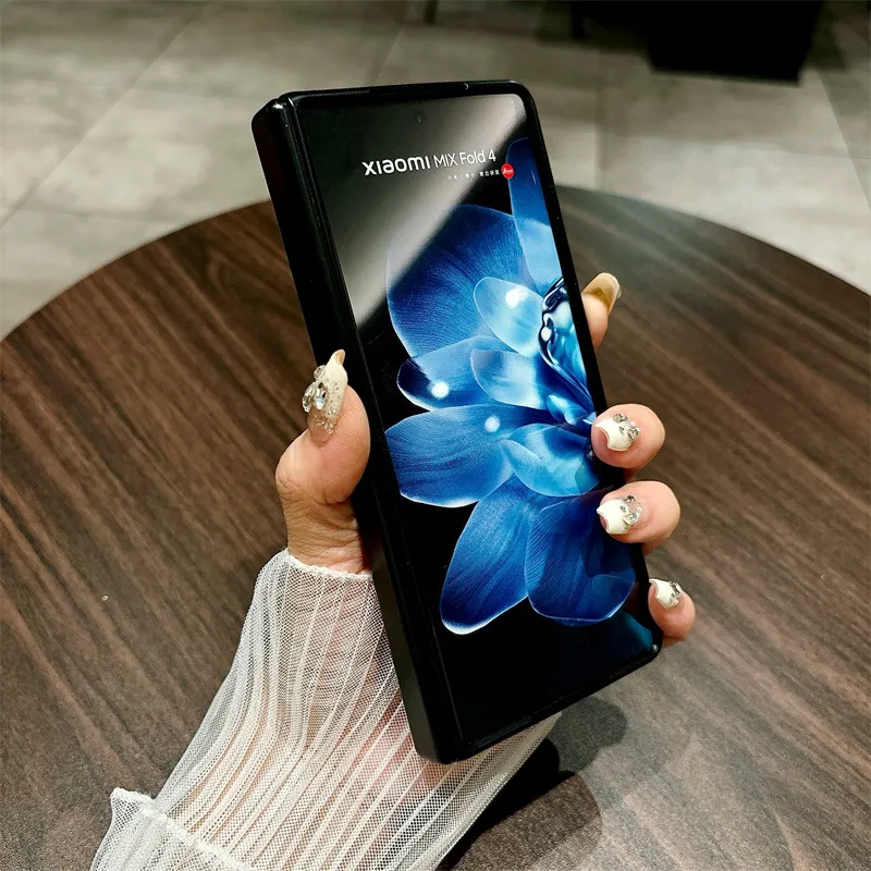 Xiaomi MIX FOLD4 phone case, vegan leather hinge case with integrated screen protector, suitable for drop protection.