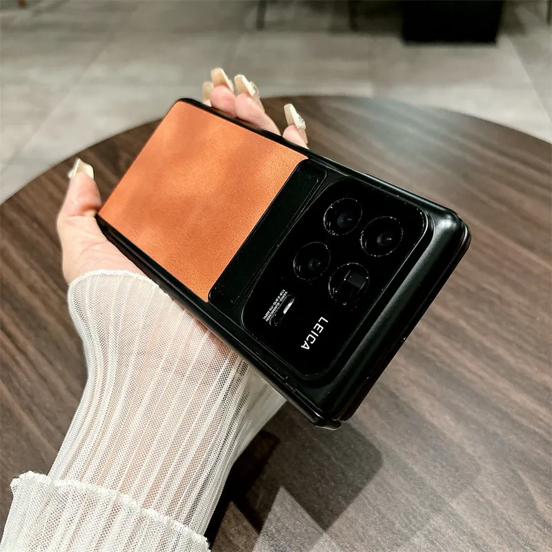 Xiaomi MIX FOLD4 phone case, vegan leather hinge case with integrated screen protector, suitable for drop protection.