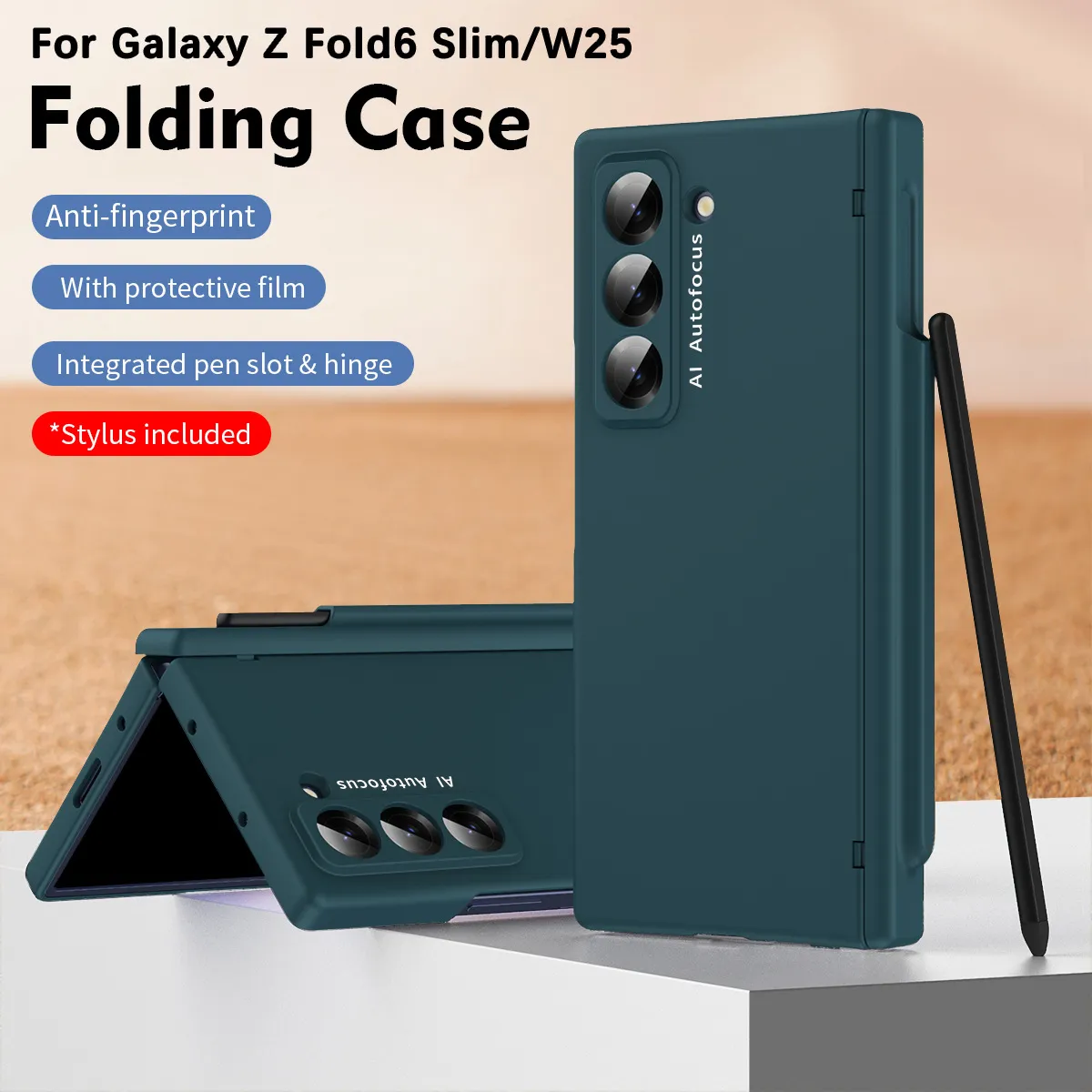 Compatible with Samsung Zfold 6 Slim phone case W25 pen slot ultra-thin business solid color case and screen protector