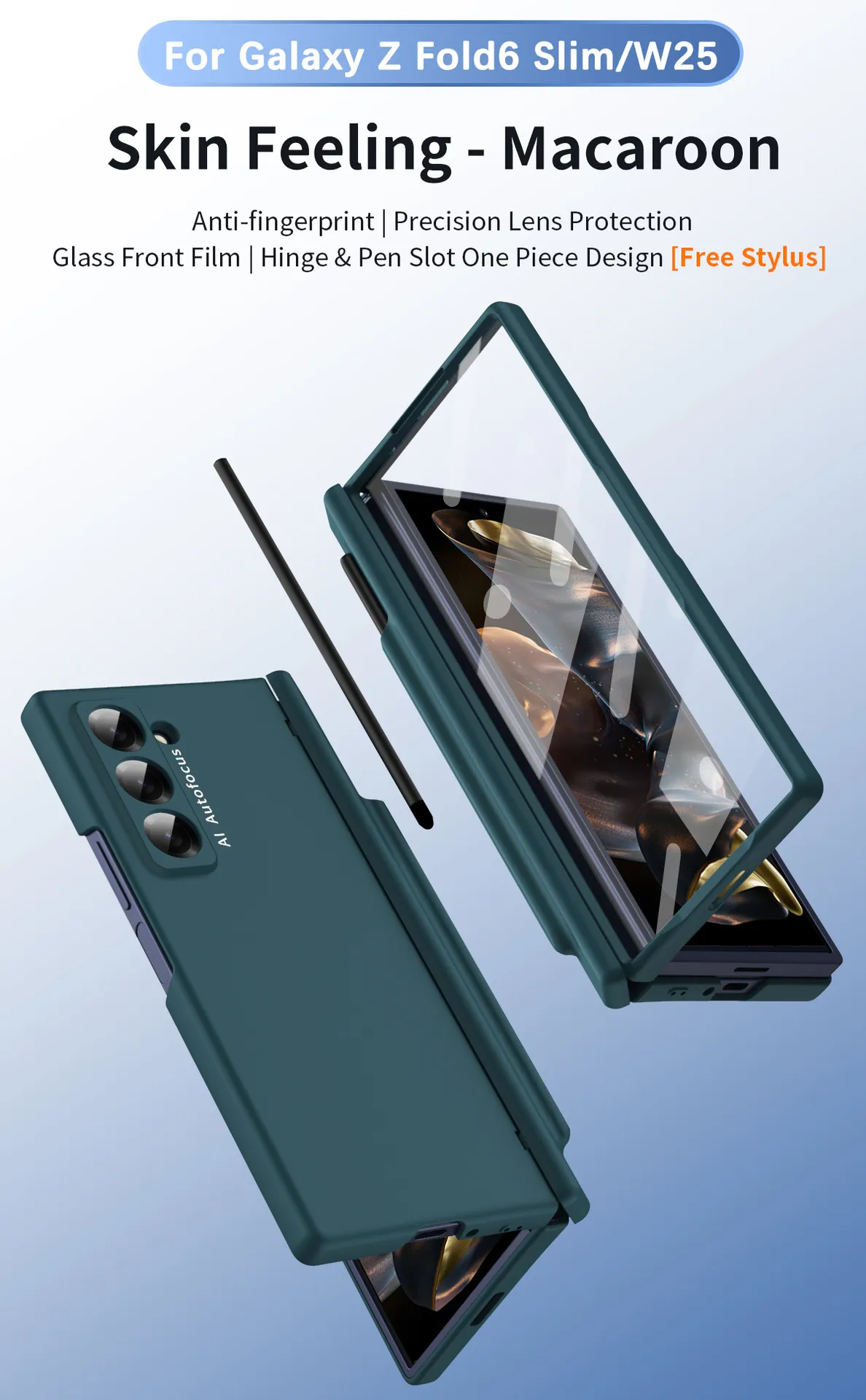 Compatible with Samsung Zfold 6 Slim phone case W25 pen slot ultra-thin business solid color case and screen protector