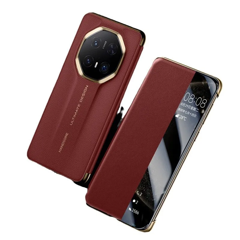 Compatible with Huawei MATE70RS phone case, Mate X70 Pro folding window smart leather case, drop-proof protective case