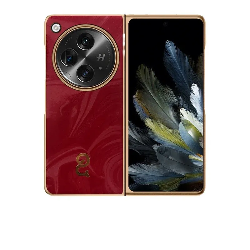 Compatible with OPPO Find N3 foldable phone case, Year of the Snake red vegan leather protective case