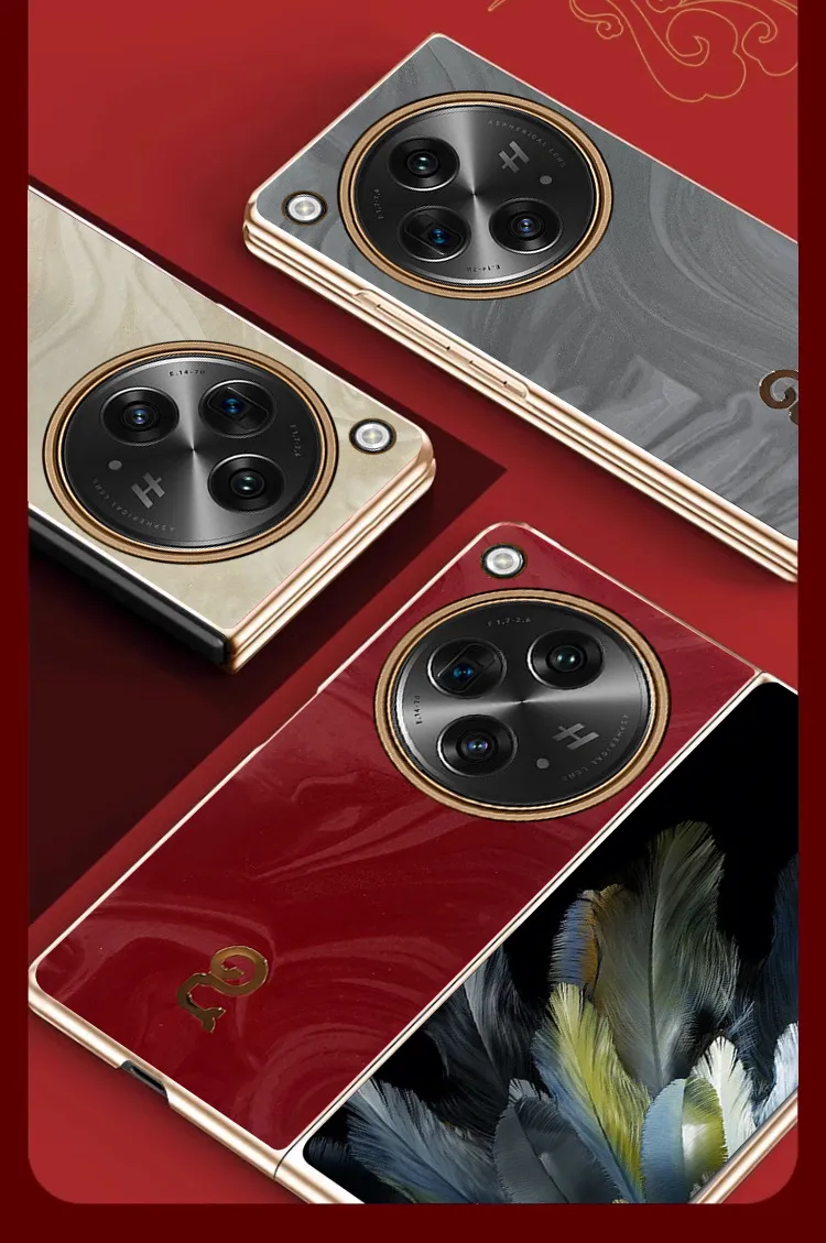 Compatible with OPPO Find N3 foldable phone case, Year of the Snake red vegan leather protective case