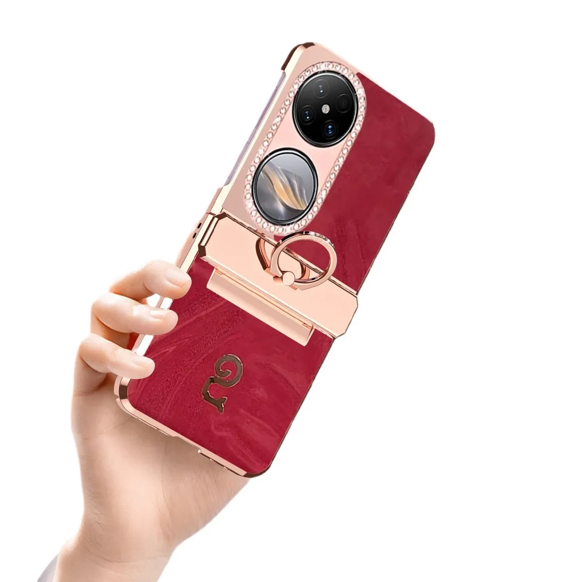 Huawei Pocket 2 phone case, full coverage hinge, rhinestone design, Year of the Snake, sparkling rhinestone, P50 ring, drop-proof protective leather case, suitable for use with Huawei phones.