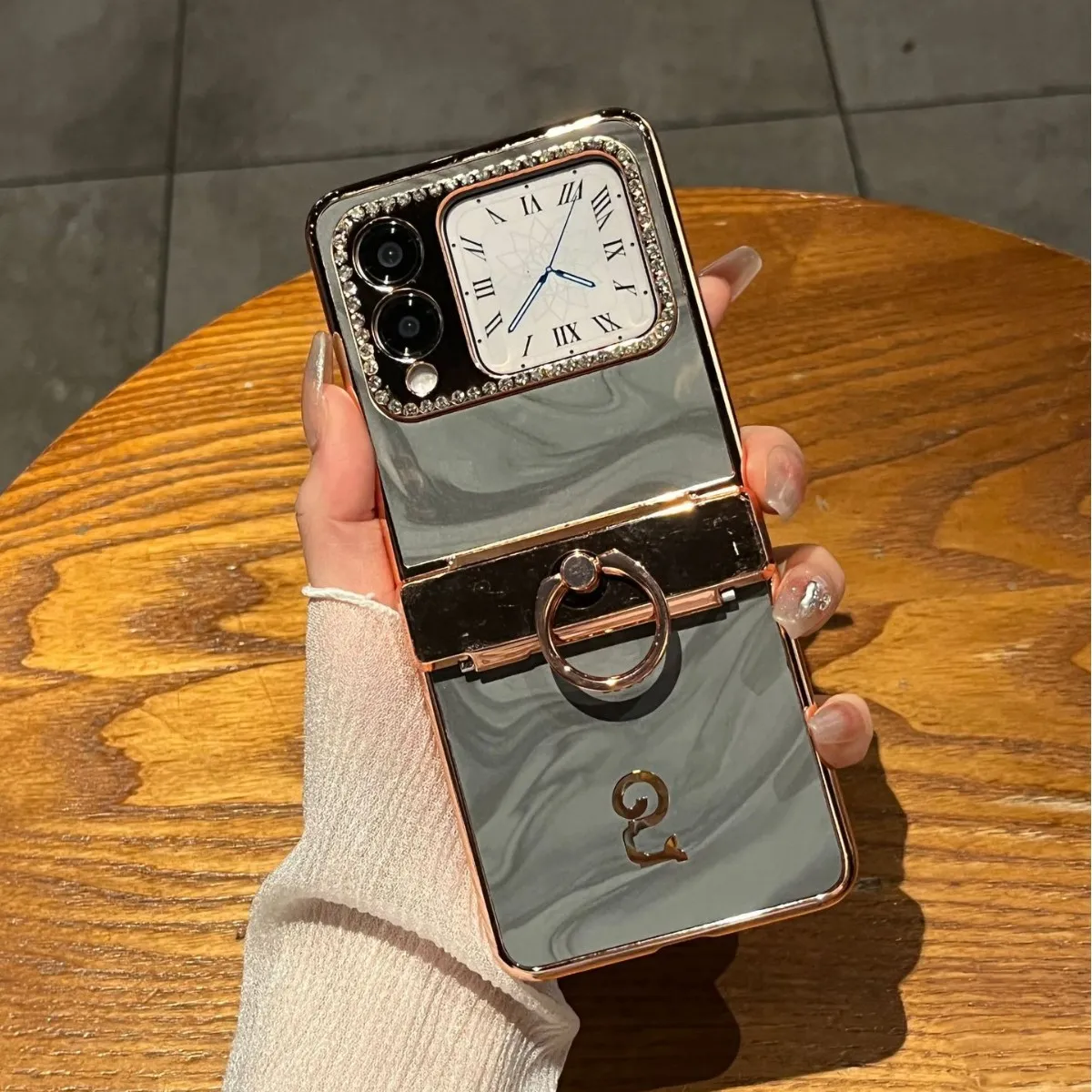 Compatible Huawei Nova Flip phone case, foldable screen, diamond-patterned, Year of the Snake, red hinge, drop protection.