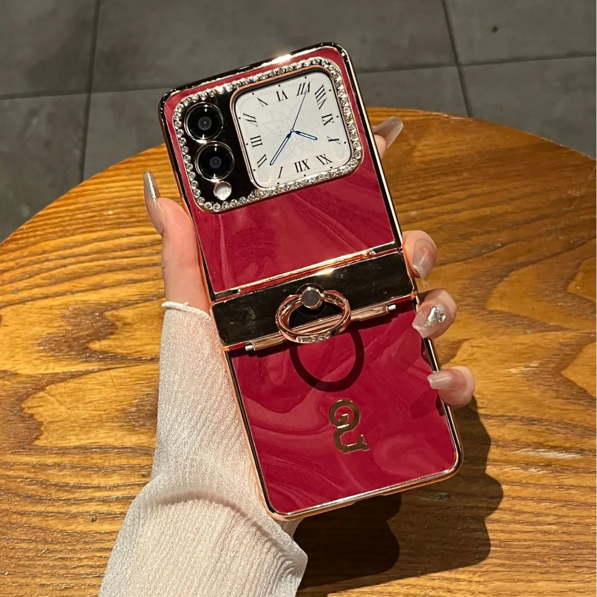 Compatible Huawei Nova Flip phone case, foldable screen, diamond-patterned, Year of the Snake, red hinge, drop protection.