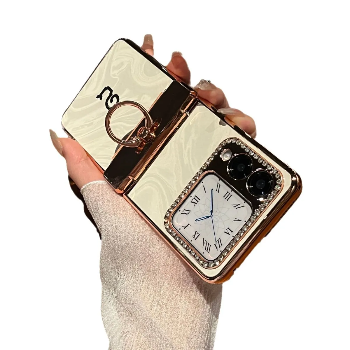Compatible Huawei Nova Flip phone case, foldable screen, diamond-patterned, Year of the Snake, red hinge, drop protection.