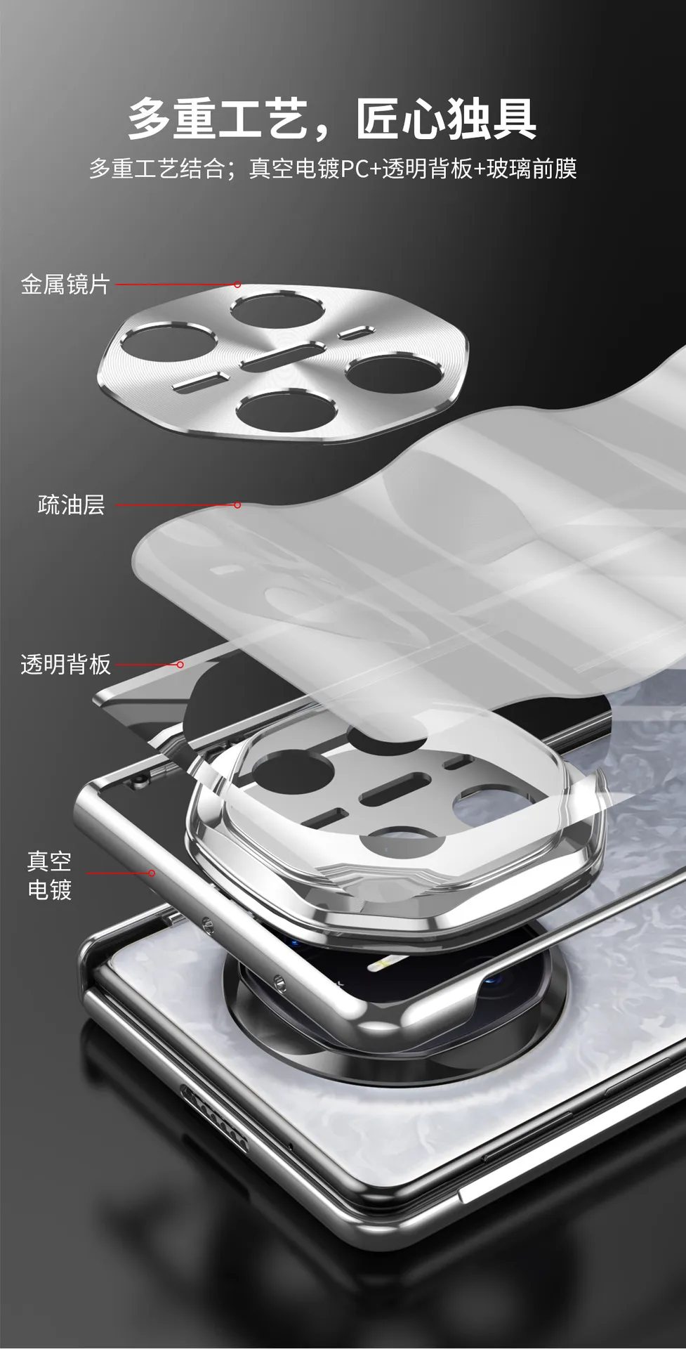 Compatible with Huawei Mate X6 phone case, MATE X5 folding electroplated transparent business anti-drop protective case stand 5G