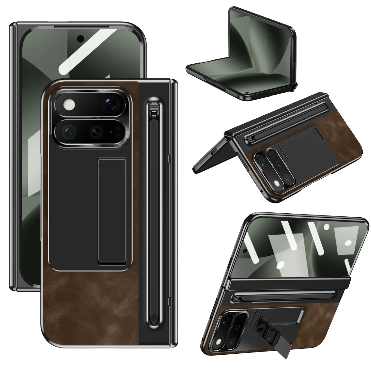 Compatible with Google Pixel 11 Pro and Google 9 Pro vegan leather pen slot hinge full-coverage drop-proof protective case