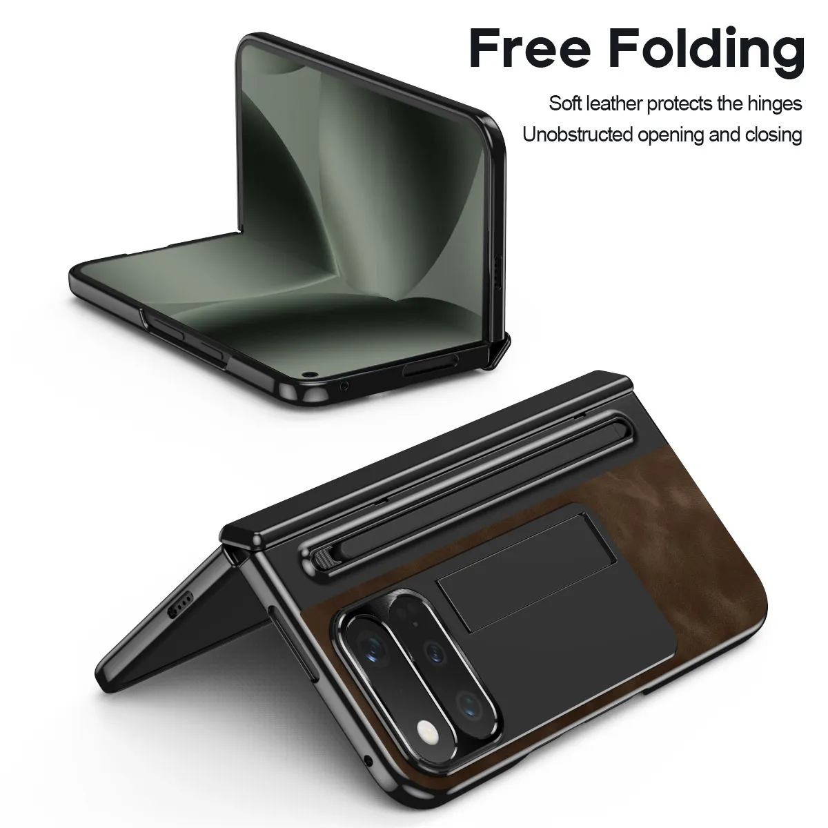 Compatible with Google Pixel 11 Pro and Google 9 Pro vegan leather pen slot hinge full-coverage drop-proof protective case