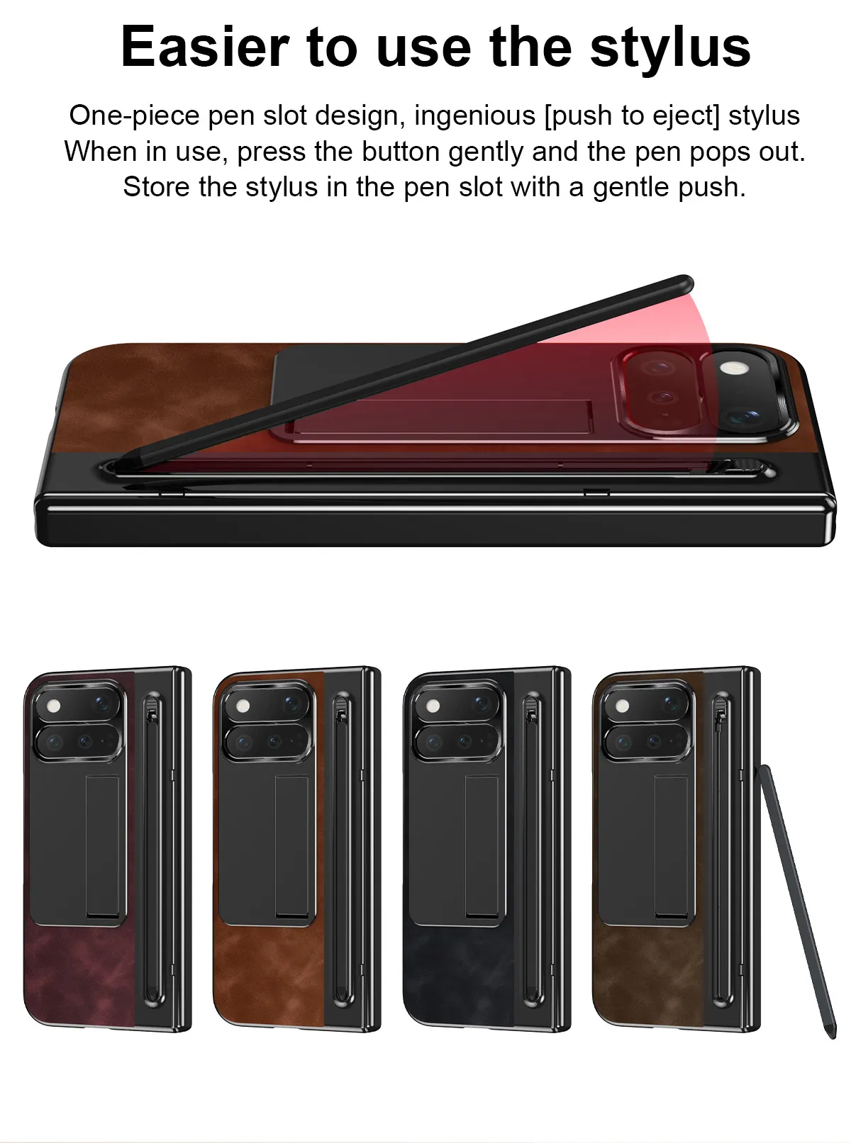 Compatible with Google Pixel 11 Pro and Google 9 Pro vegan leather pen slot hinge full-coverage drop-proof protective case