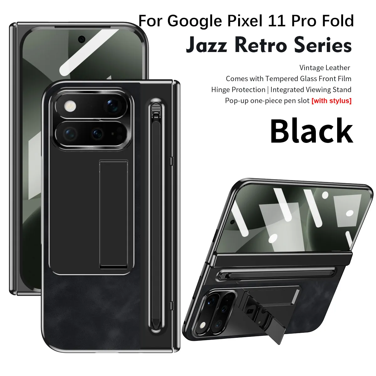 Compatible with Google Pixel 11 Pro and Google 9 Pro vegan leather pen slot hinge full-coverage drop-proof protective case