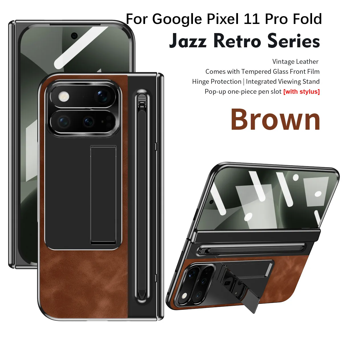 Compatible with Google Pixel 11 Pro and Google 9 Pro vegan leather pen slot hinge full-coverage drop-proof protective case