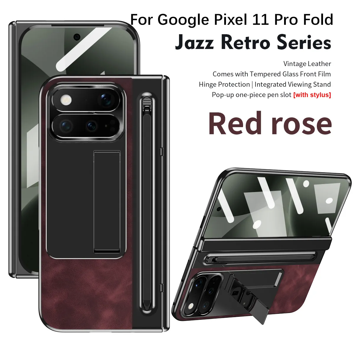 Compatible with Google Pixel 11 Pro and Google 9 Pro vegan leather pen slot hinge full-coverage drop-proof protective case