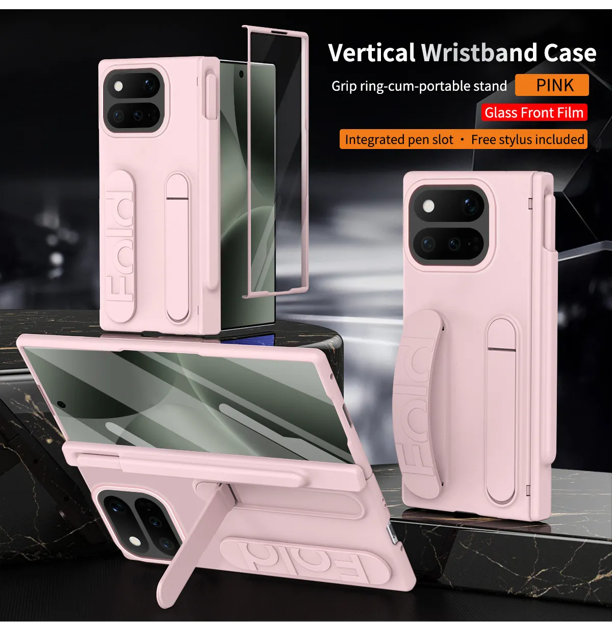 Compatible with Google Pixel 11 Pro phone case, Google Fold 9 wrist strap, pen slot, hinge, full-coverage drop protection