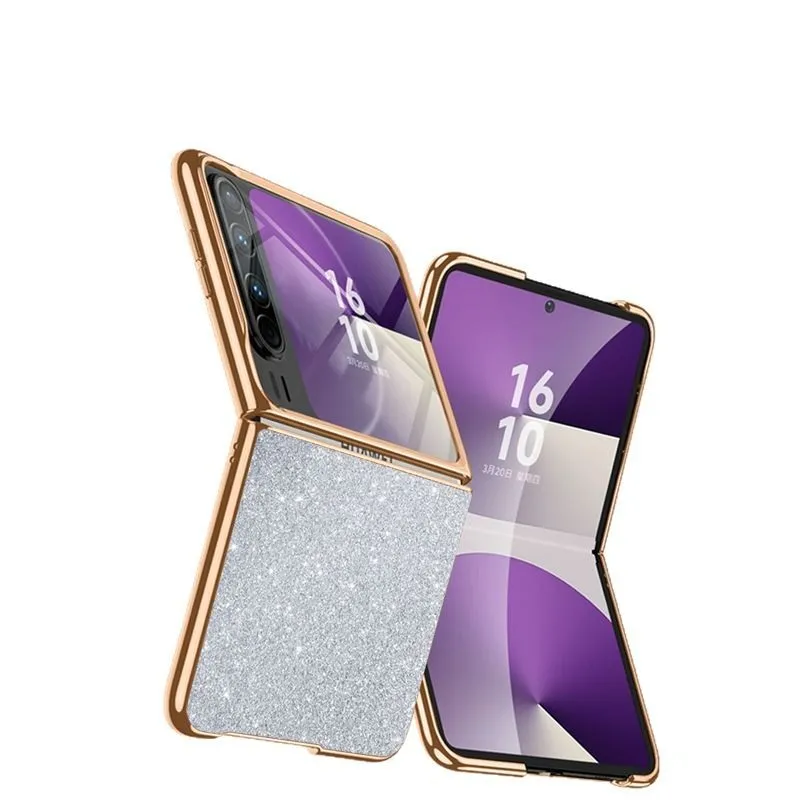 Huawei Pura X Phone Case, Foldable Screen Protector, Electroplated Glitter Leather, Ultra-thin, Drop-proof and Suitable