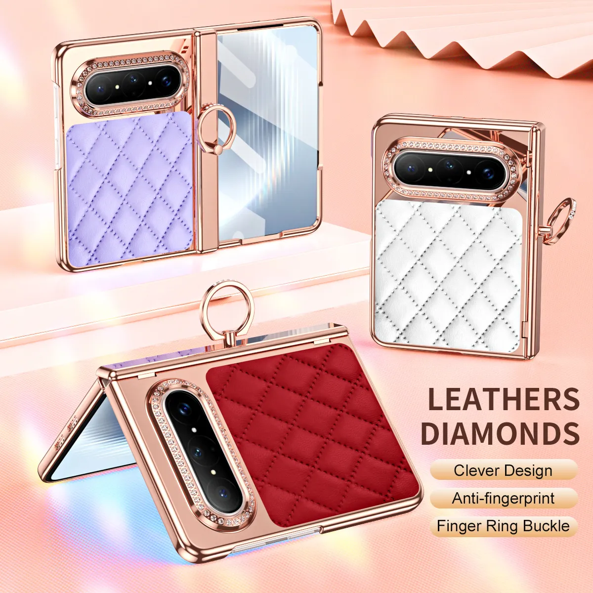 Huawei Pura X MAX Phone Case, PURA X Foldable Screen Diamond Electroplated Chanel Style Ring Protective Case