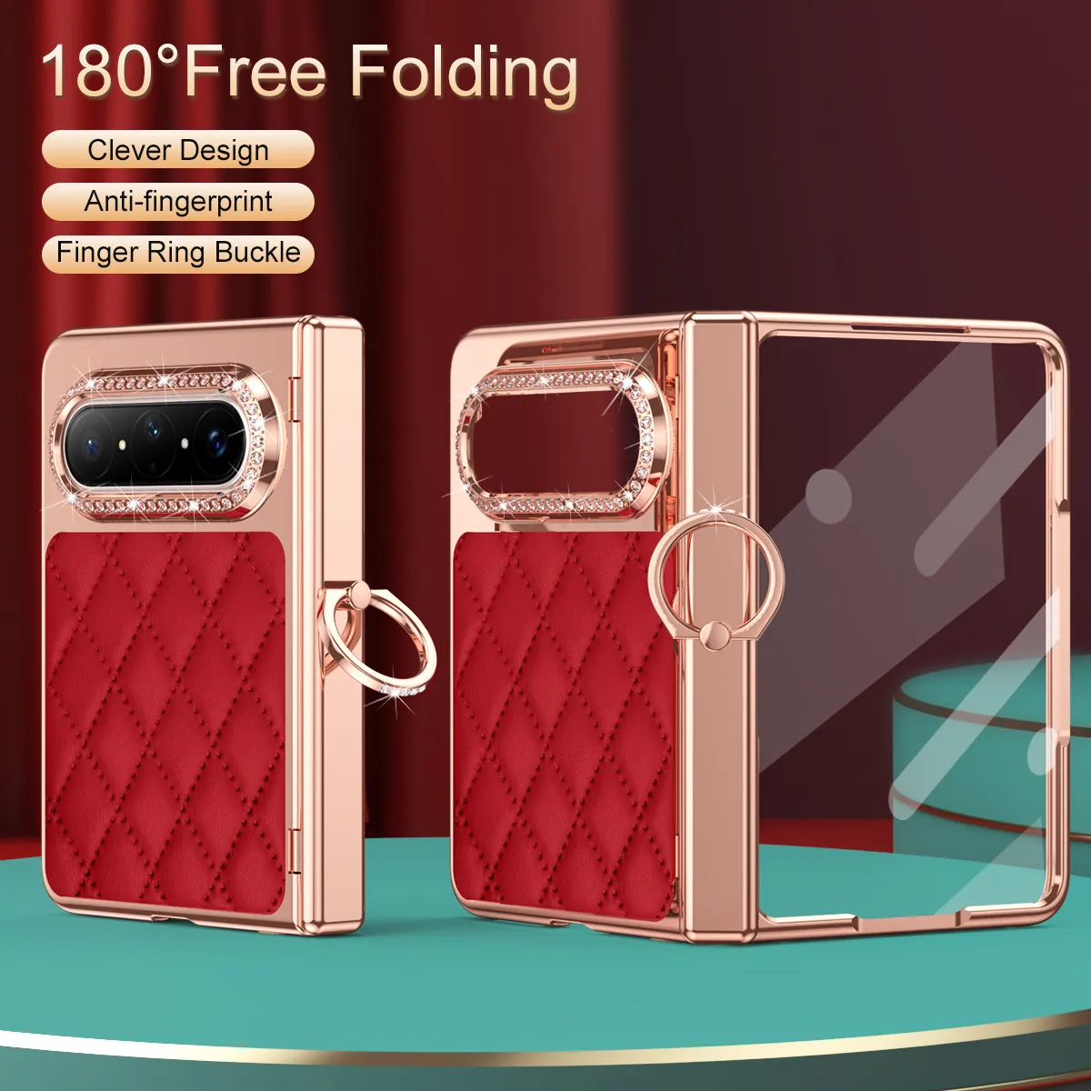 Huawei Pura X MAX Phone Case, PURA X Foldable Screen Diamond Electroplated Chanel Style Ring Protective Case