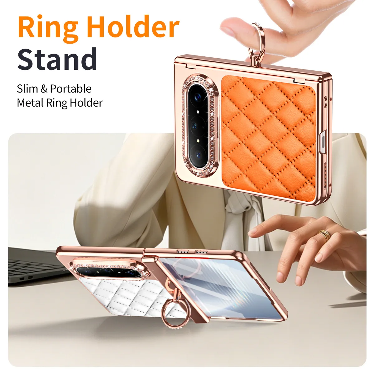 Huawei Pura X MAX Phone Case, PURA X Foldable Screen Diamond Electroplated Chanel Style Ring Protective Case