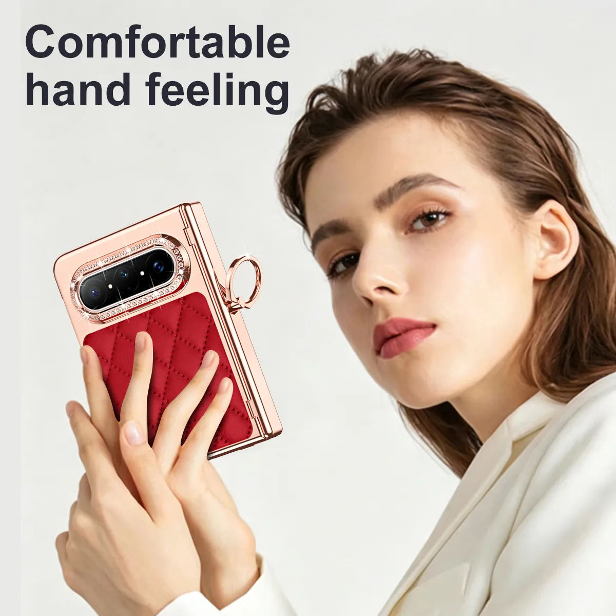 Huawei Pura X MAX Phone Case, PURA X Foldable Screen Diamond Electroplated Chanel Style Ring Protective Case