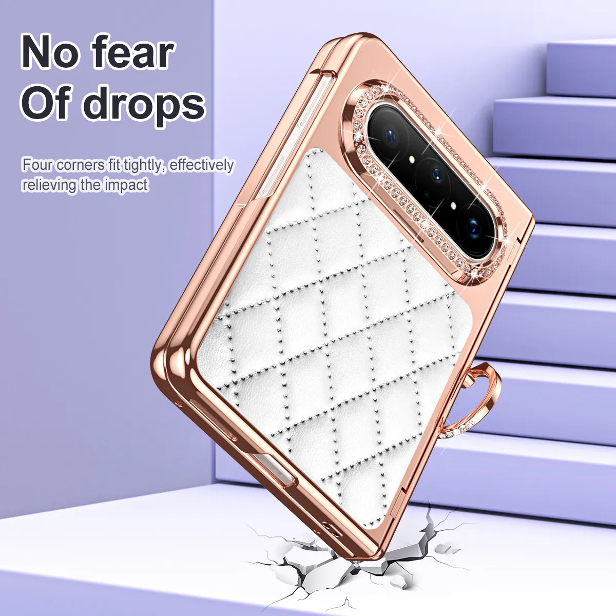 Huawei Pura X MAX Phone Case, PURA X Foldable Screen Diamond Electroplated Chanel Style Ring Protective Case