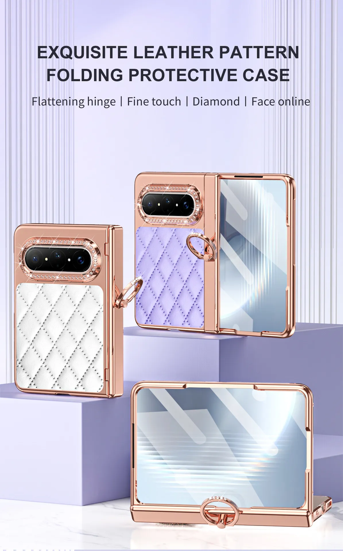 Huawei Pura X MAX Phone Case, PURA X Foldable Screen Diamond Electroplated Chanel Style Ring Protective Case