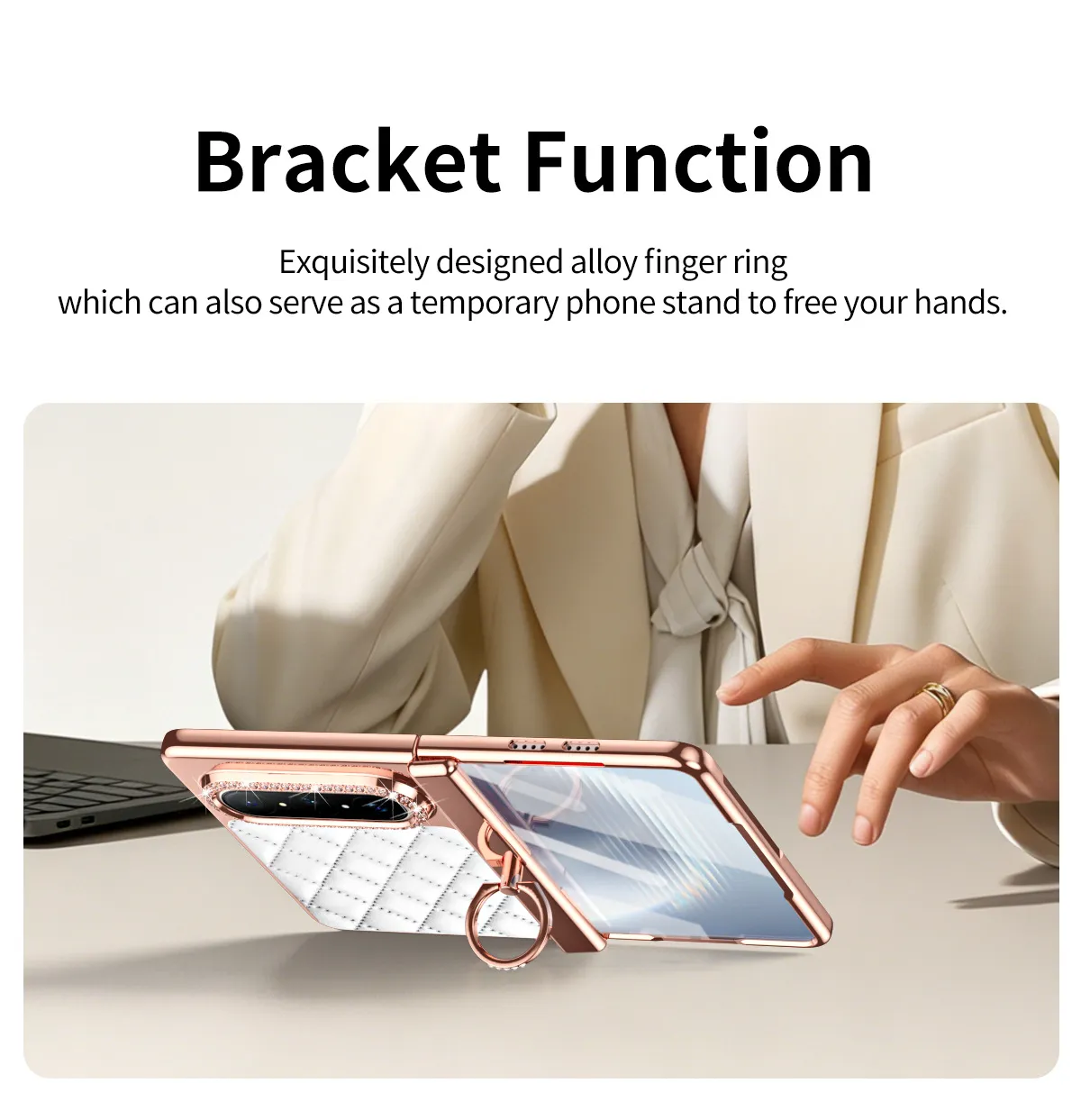 Huawei Pura X MAX Phone Case, PURA X Foldable Screen Diamond Electroplated Chanel Style Ring Protective Case