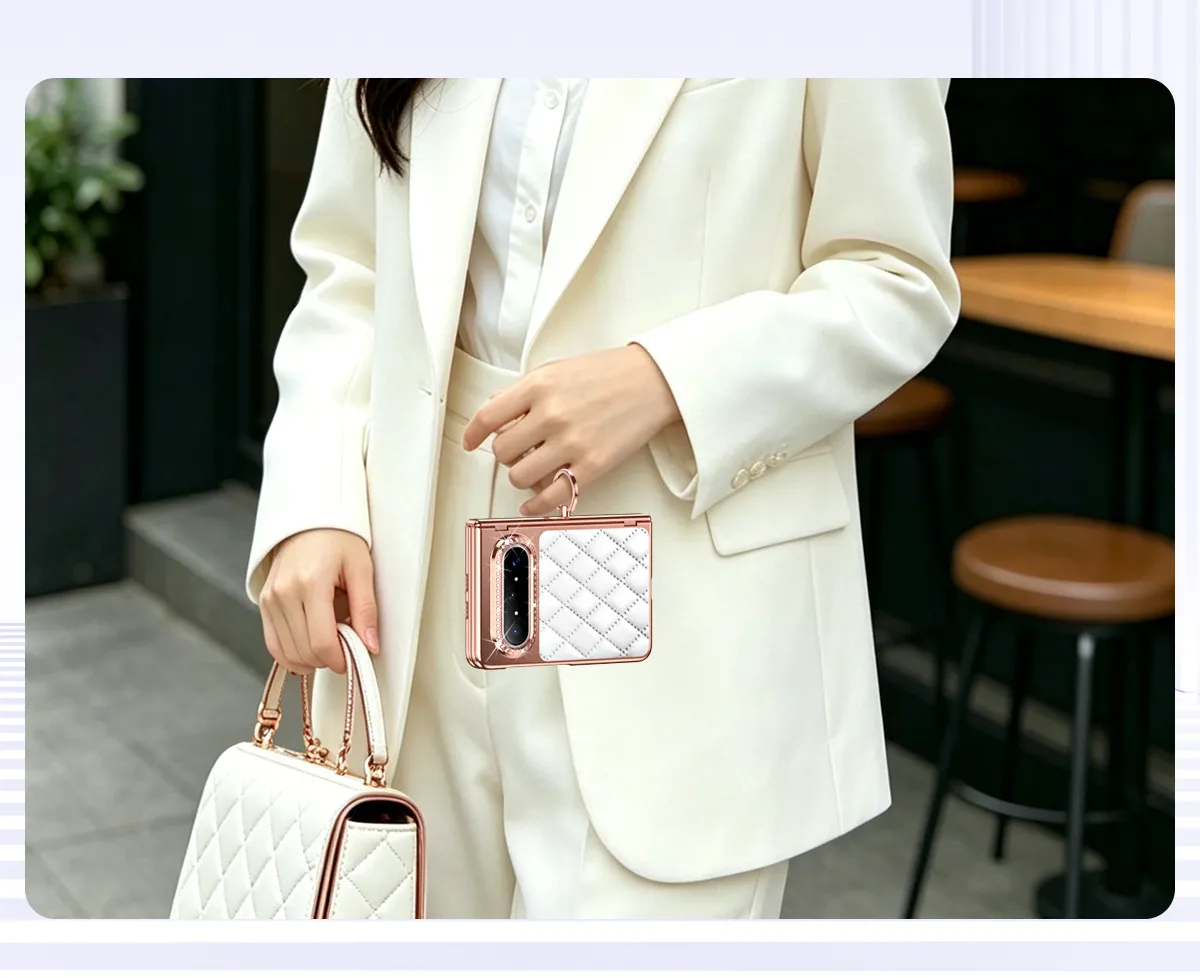 Huawei Pura X MAX Phone Case, PURA X Foldable Screen Diamond Electroplated Chanel Style Ring Protective Case