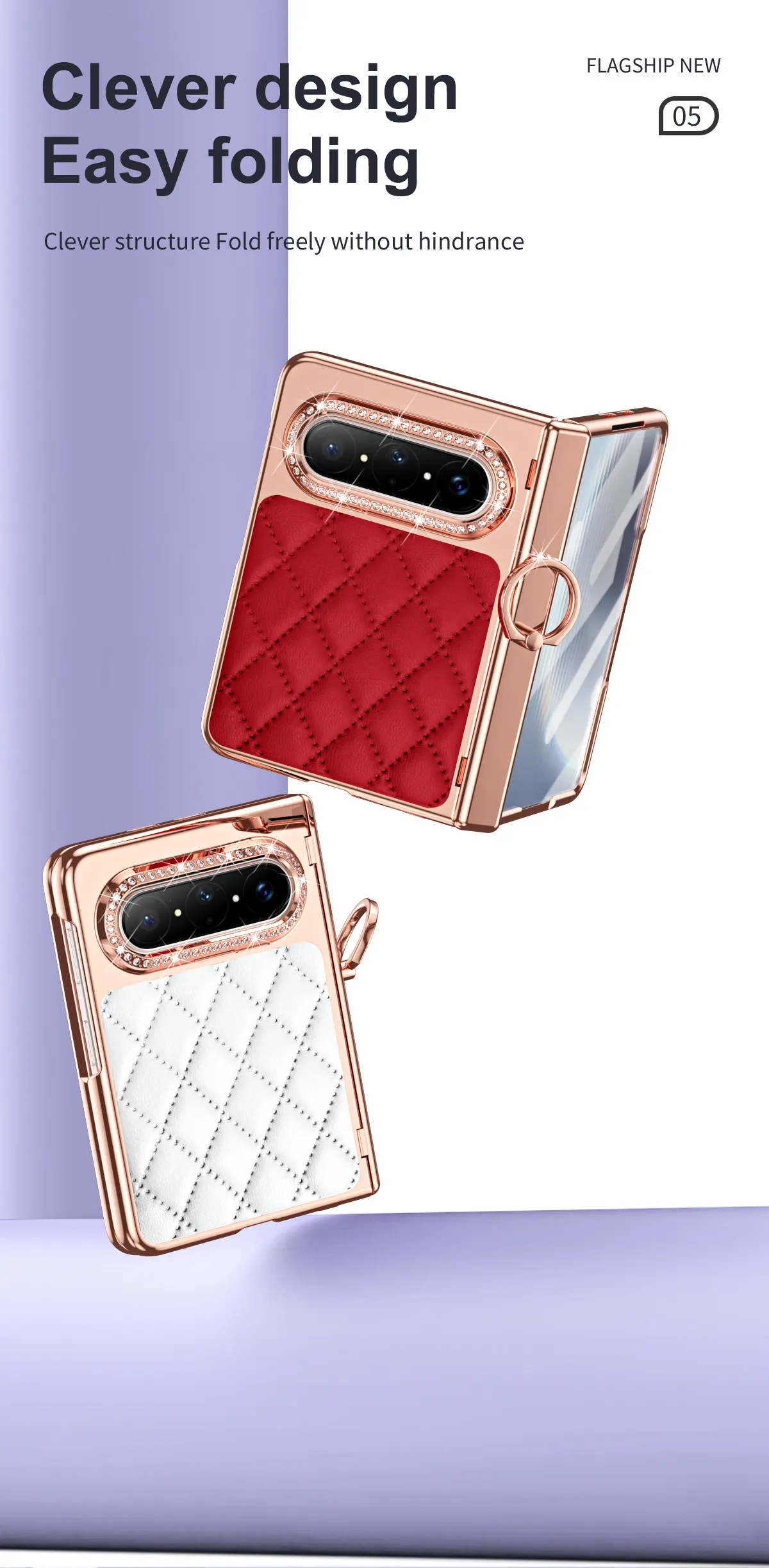 Huawei Pura X MAX Phone Case, PURA X Foldable Screen Diamond Electroplated Chanel Style Ring Protective Case