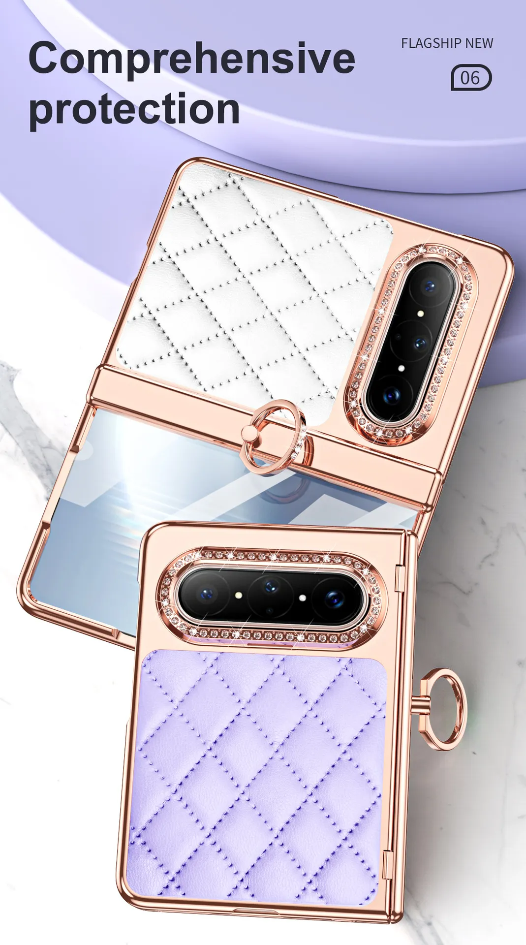 Huawei Pura X MAX Phone Case, PURA X Foldable Screen Diamond Electroplated Chanel Style Ring Protective Case