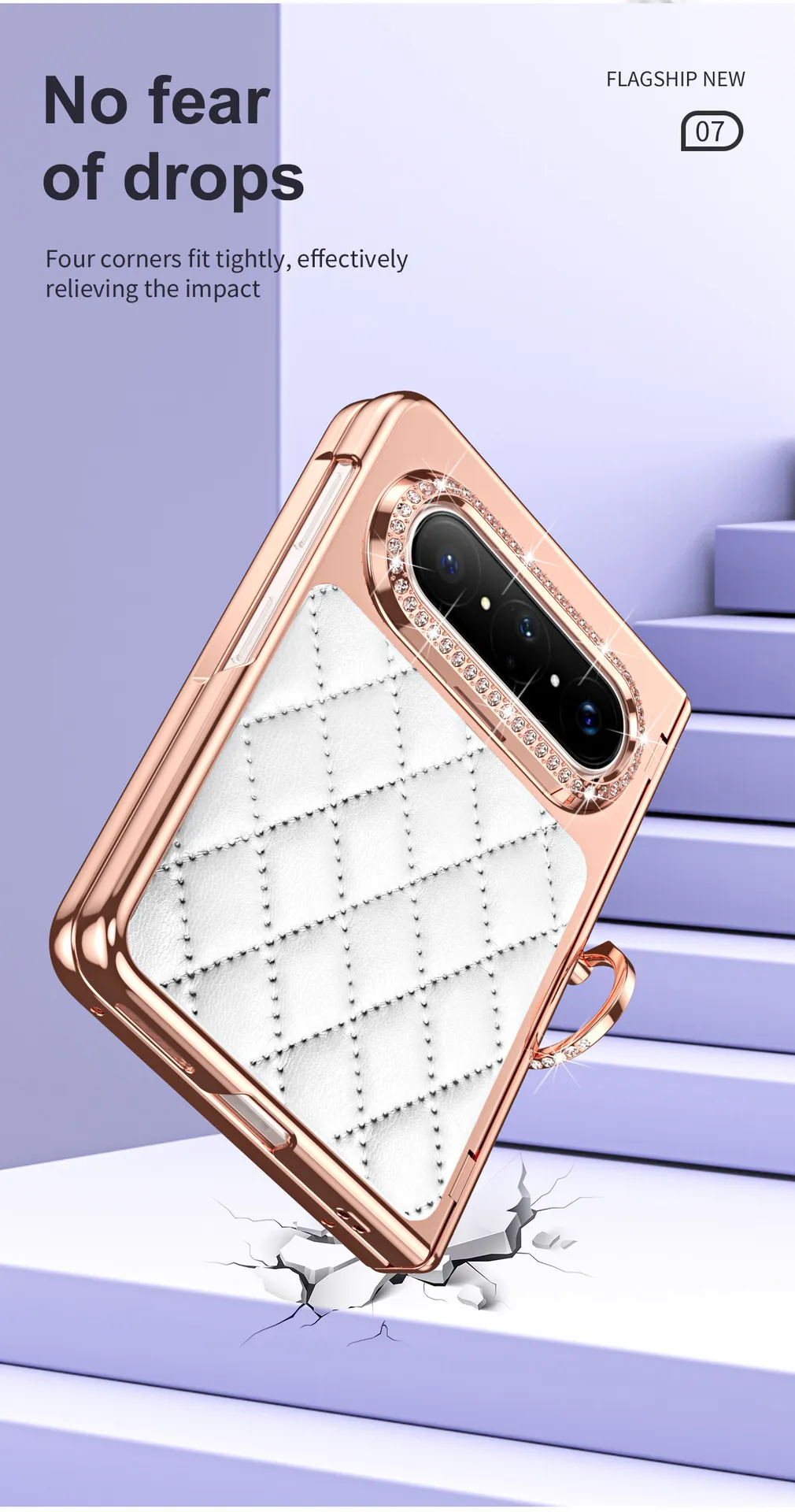 Huawei Pura X MAX Phone Case, PURA X Foldable Screen Diamond Electroplated Chanel Style Ring Protective Case