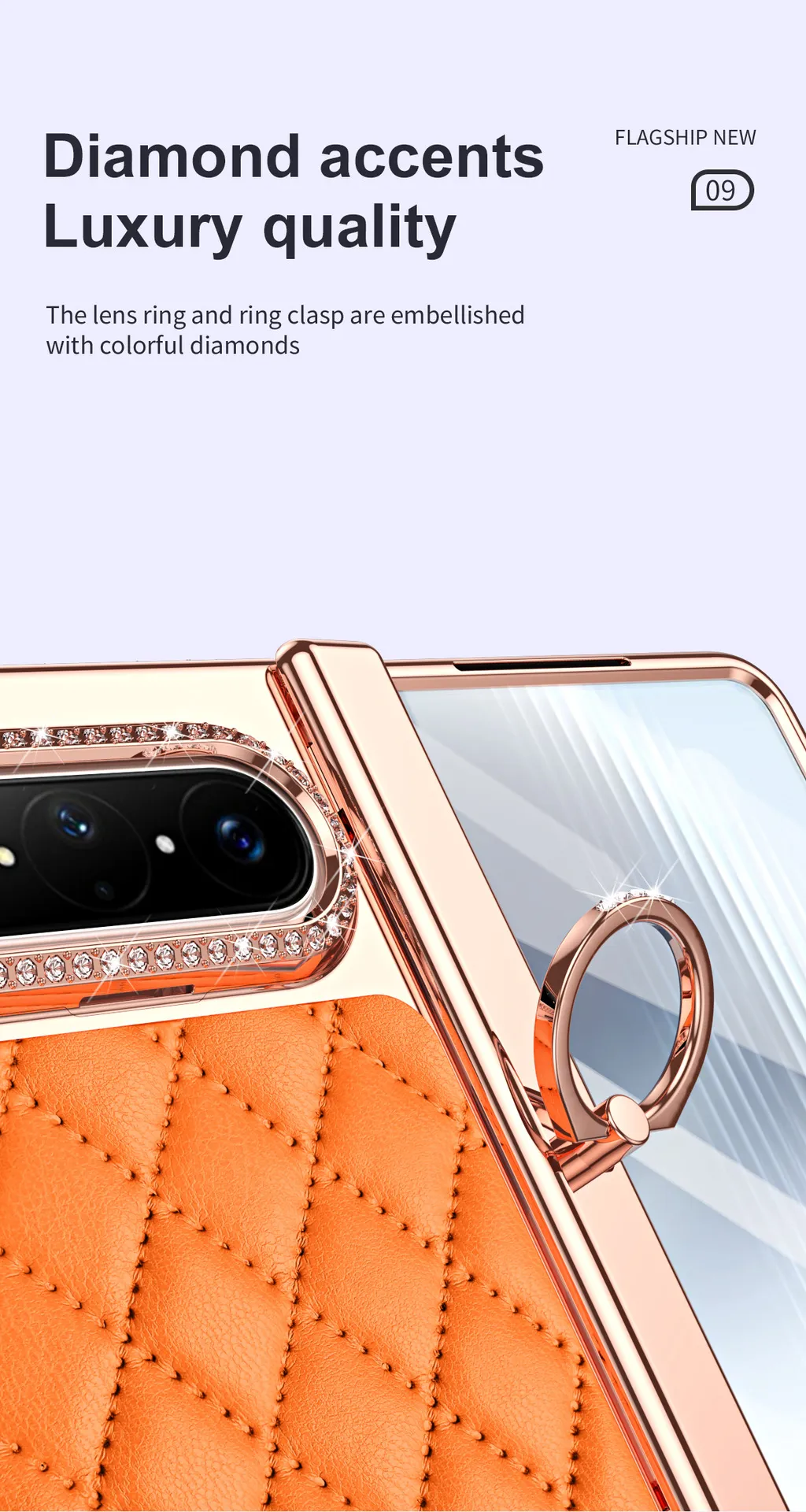Huawei Pura X MAX Phone Case, PURA X Foldable Screen Diamond Electroplated Chanel Style Ring Protective Case