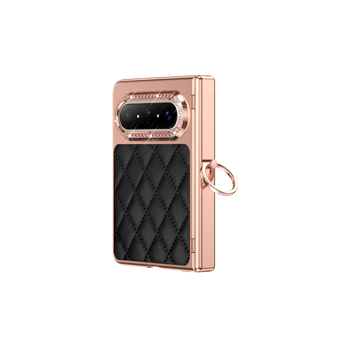 Huawei Pura X MAX Phone Case, PURA X Foldable Screen Diamond Electroplated Chanel Style Ring Protective Case