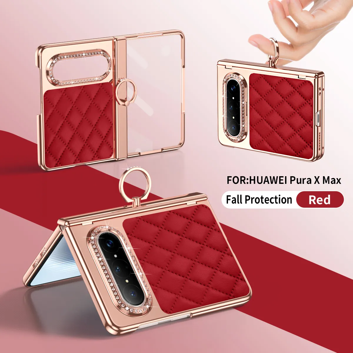 Huawei Pura X MAX Phone Case, PURA X Foldable Screen Diamond Electroplated Chanel Style Ring Protective Case
