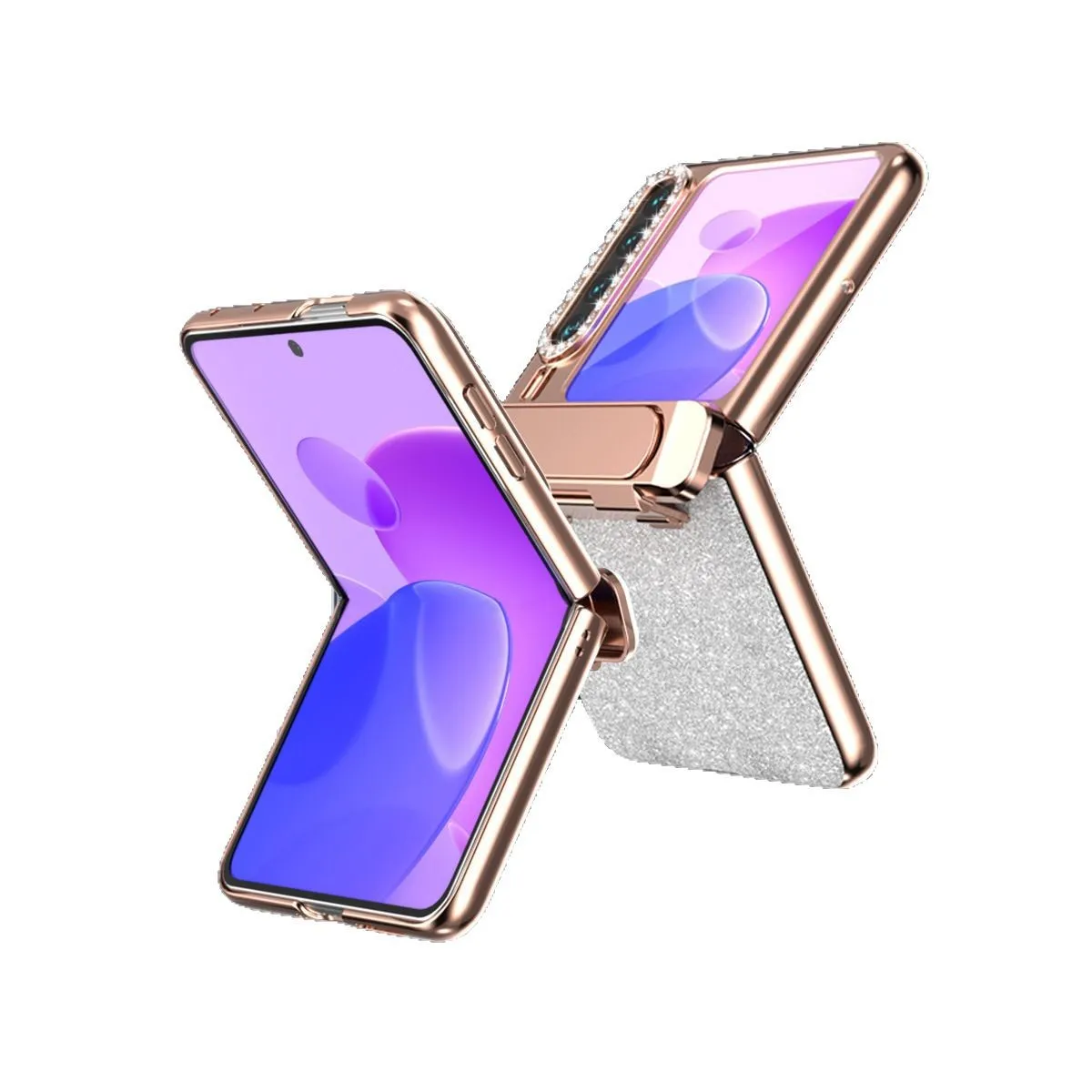 Huawei Pura X Phone Case, PURA X Foldable Screen Protector, Electroplated Glitter, Invisible Stand, Drop-Proof Case