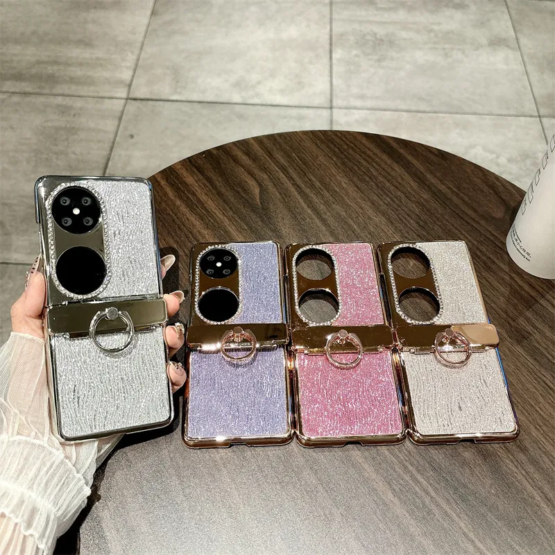 Huawei Pocket 2 Phone Case P50 Treasure Box Foldable Screen Protective Leather Case, Vegan Leather, Water Ripple Texture, 5G Drop Protection