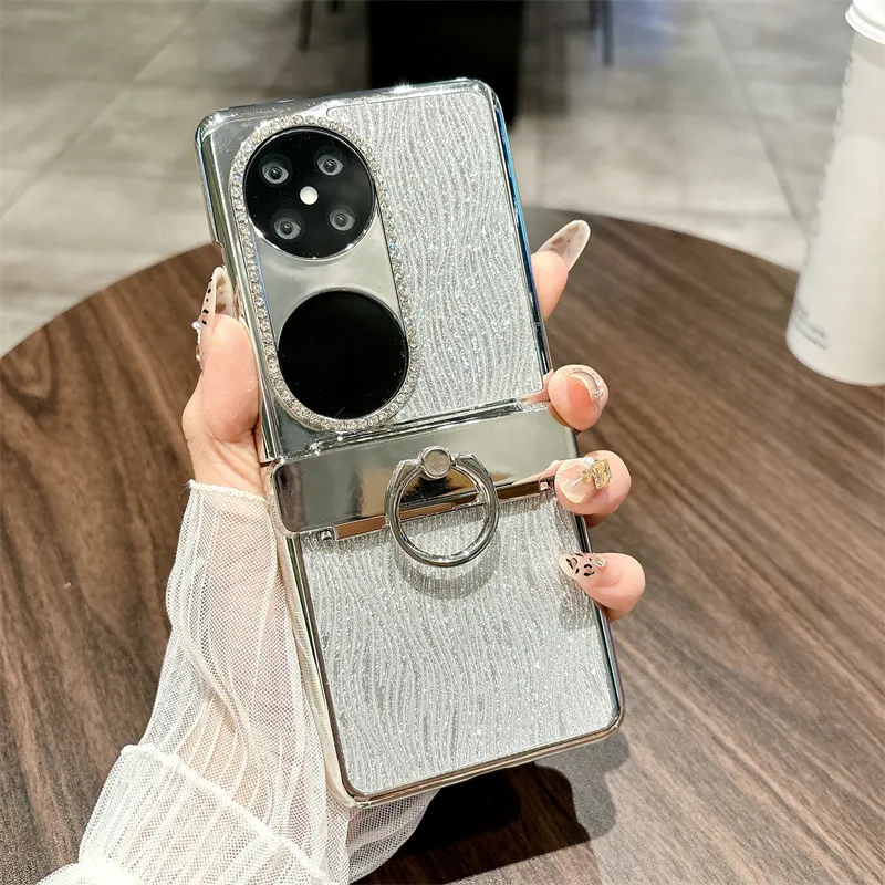 Huawei Pocket 2 Phone Case P50 Treasure Box Foldable Screen Protective Leather Case, Vegan Leather, Water Ripple Texture, 5G Drop Protection